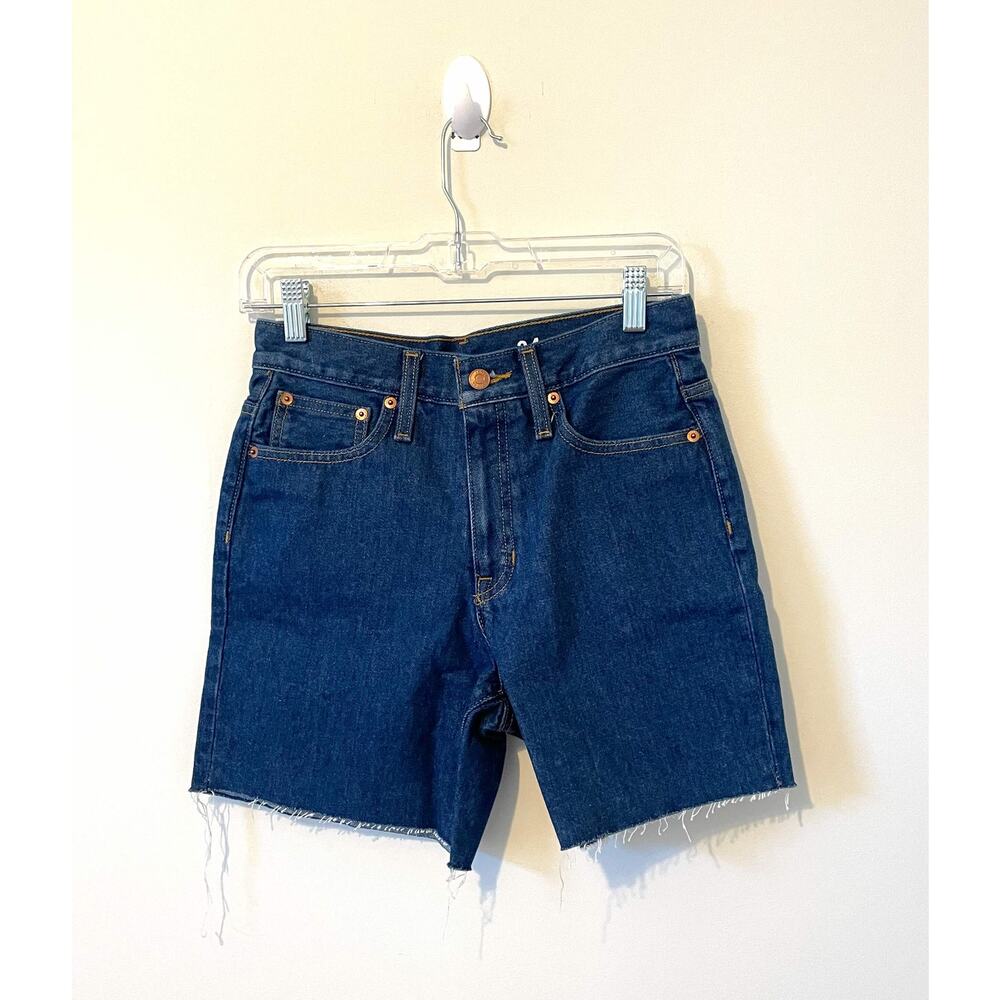 J. Crew High Rise Long Cut Off Denim Jean Dark Blue Wash Size 26 NEW